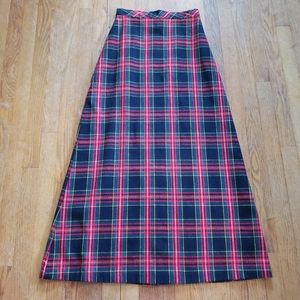 Vintage 1970s plaid holiday modest punk maxi skirt modest high waist 27”W Small